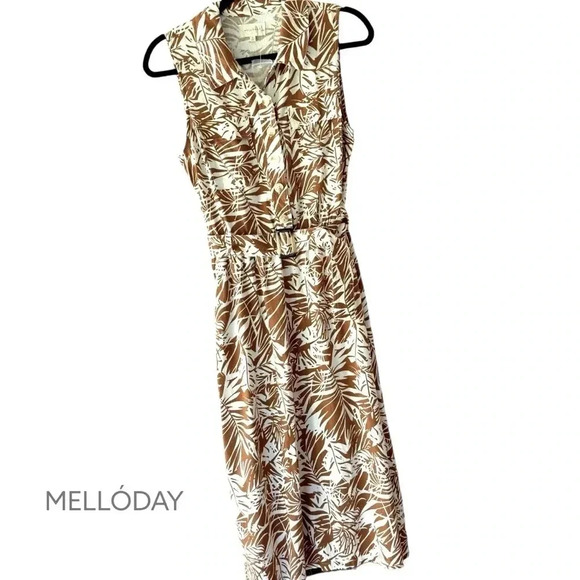 MELLÓDAY | NWOT | SLEEVELESS BELTED LINEN BLEND MIDI SHIRT DRESS | SIZE: SMALL - Picture 1 of 10